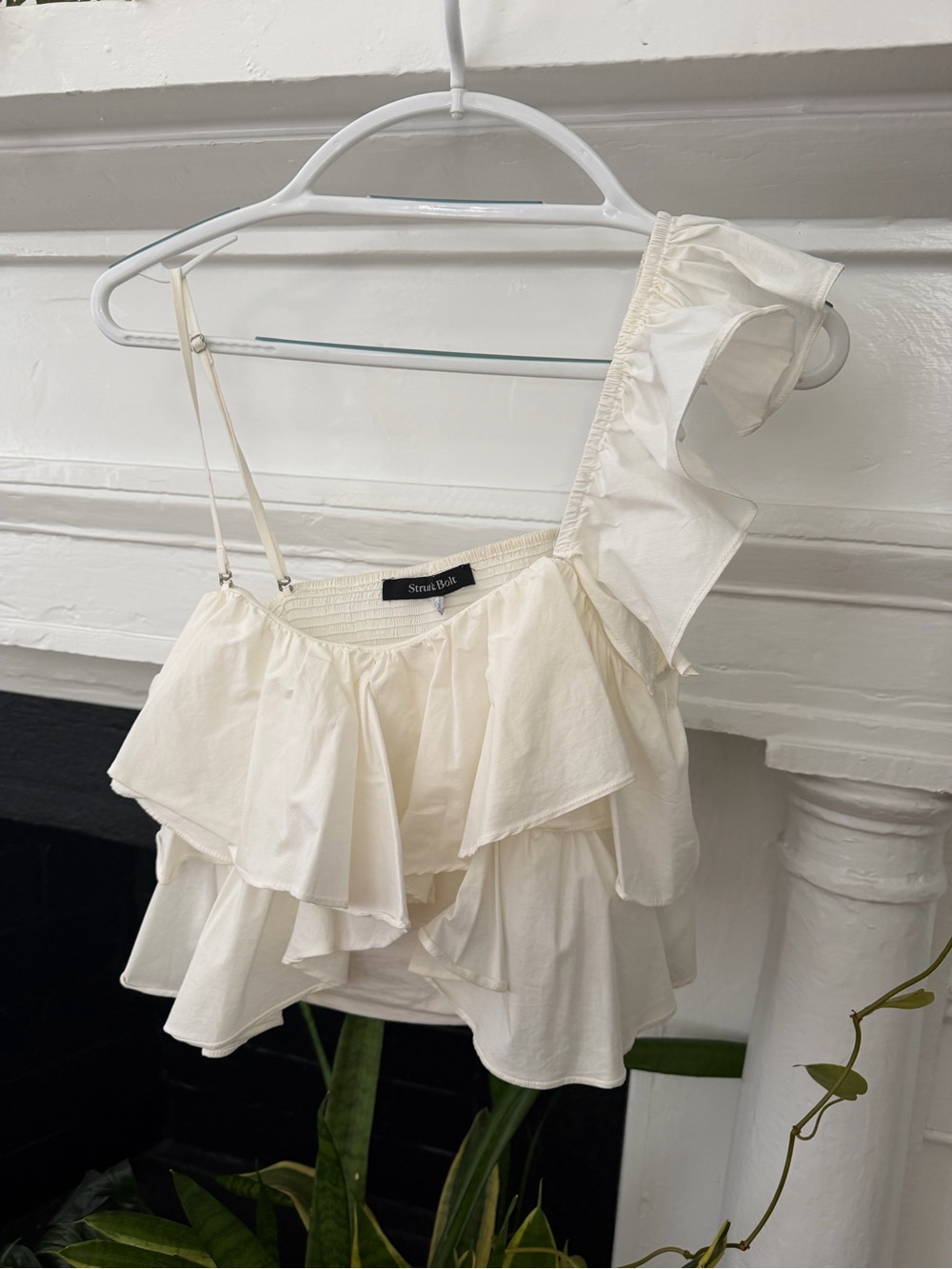 Cream Ruffle One-Shoulder Crop Top